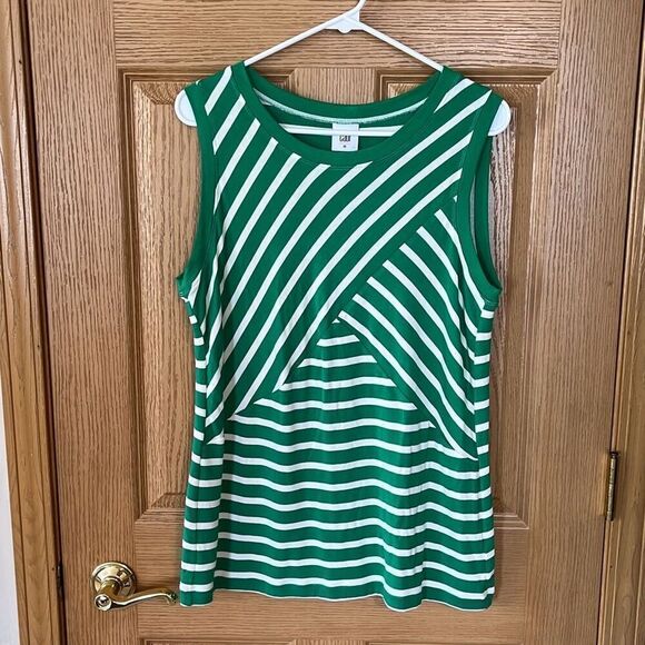 CAbi Amelia Sleeveless Top Kelly Green White Striped Medium #5758 - Picture 2 of 5